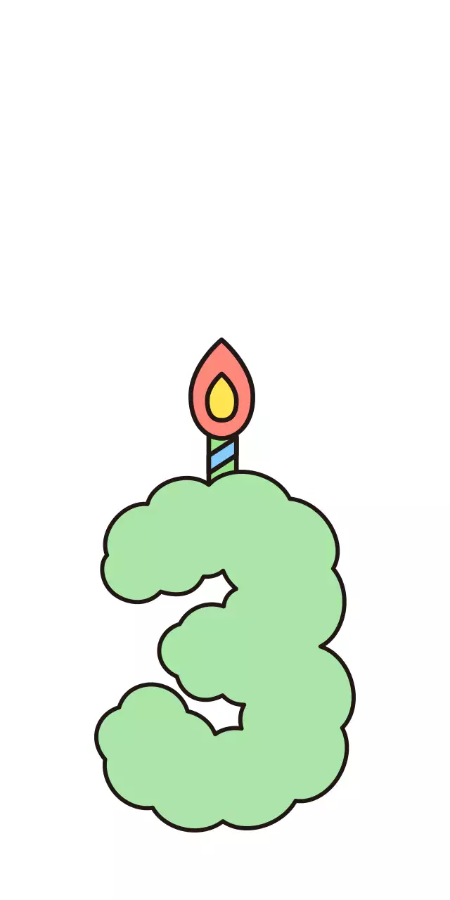 Candle-shaped decoration with colorful cloud-like clouds