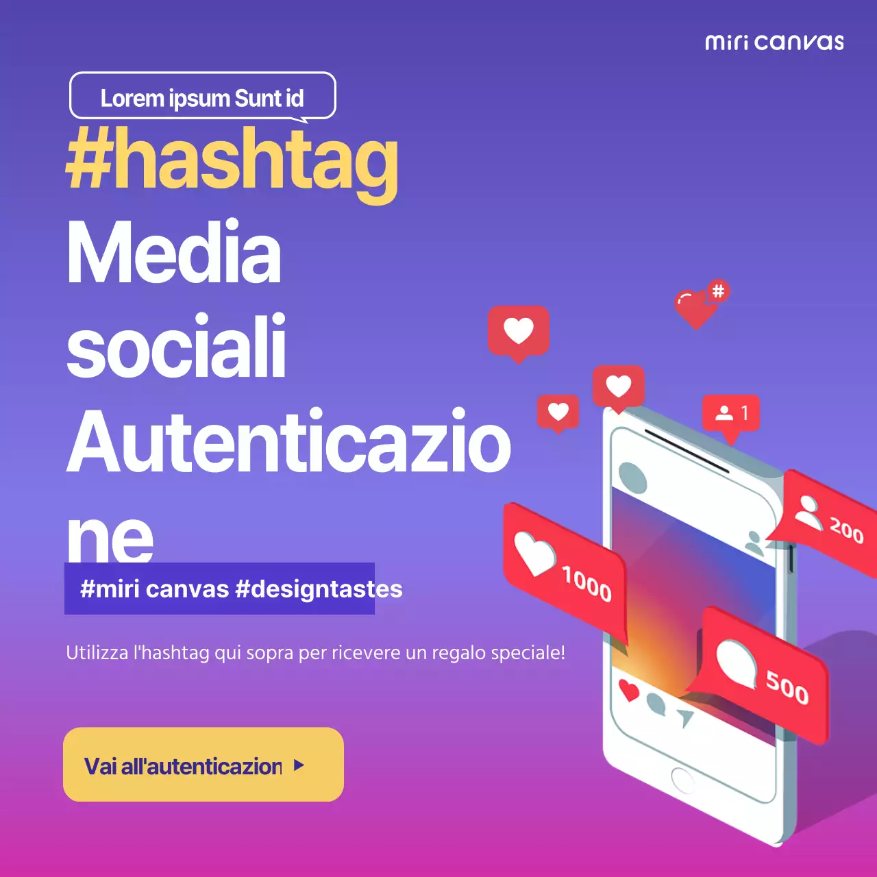 Una guida pulita, viola e bianca per l'autenticazione di eventi con hashtag sui social media