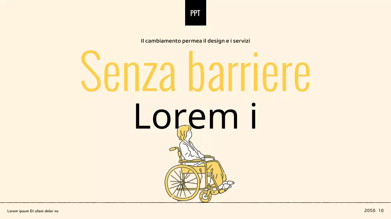 Presentazione gialla di design minimalista senza barriere