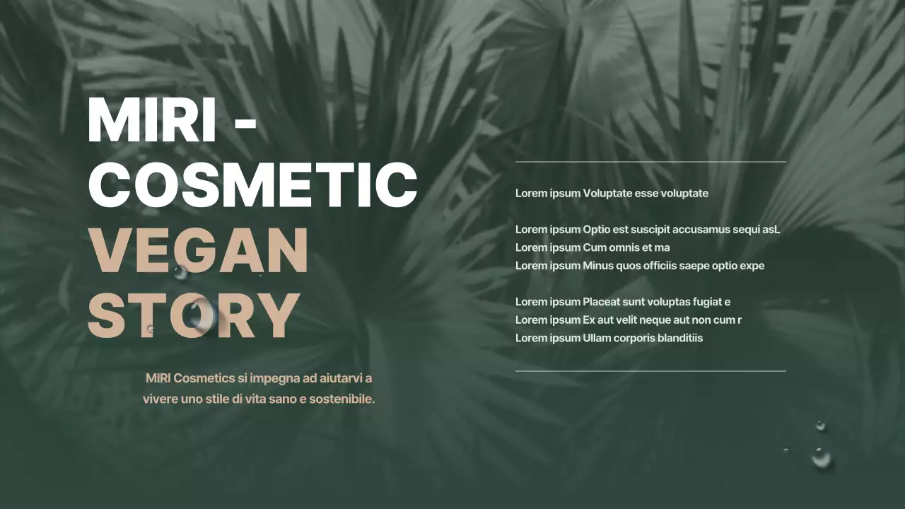 Presentazione di un'offerta di prodotti cosmetici vegani naturalistici e dai toni verdi