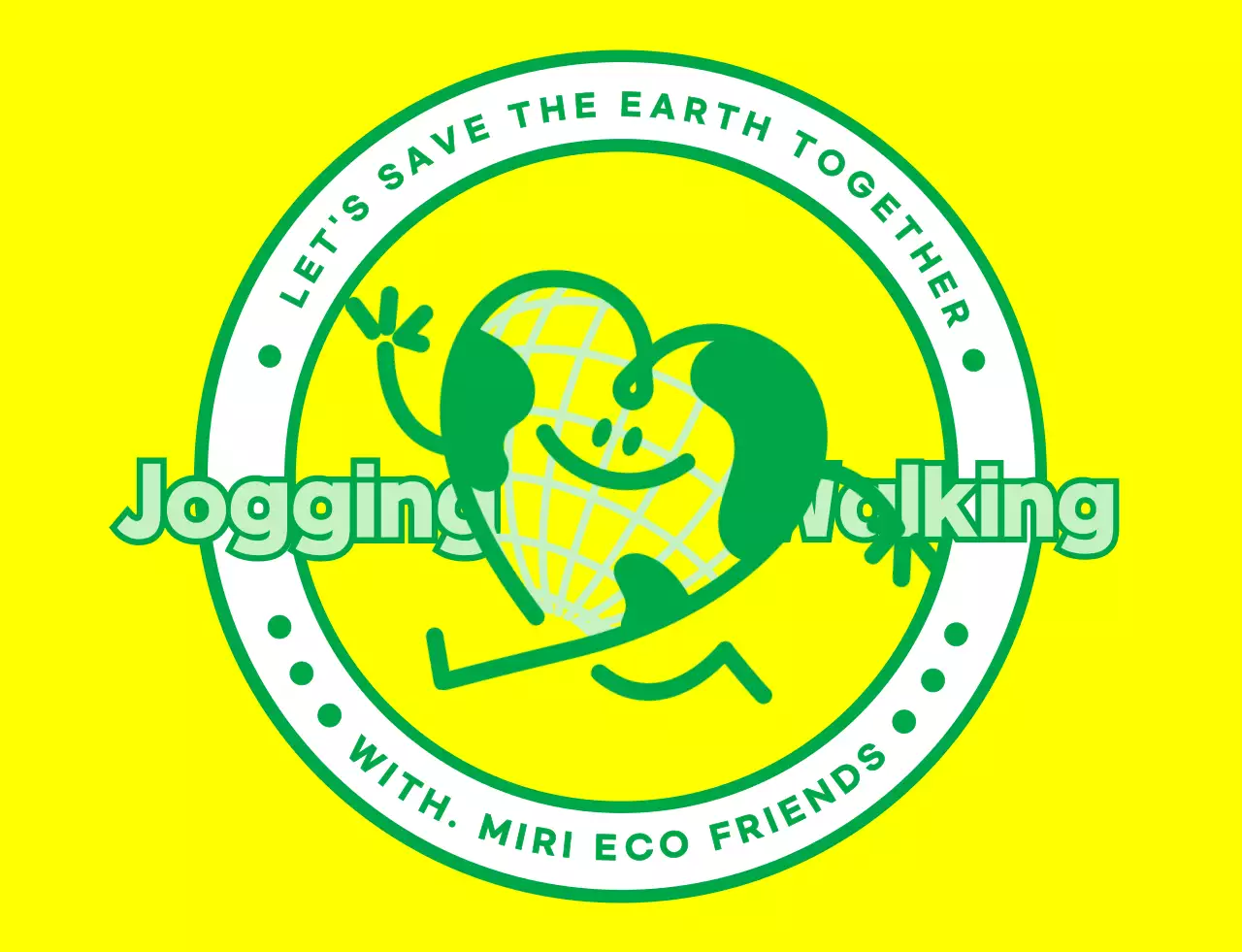 Konsep logo lambang dengan karakter bumi yang lucu berwarna kuning dan hijau untuk organisasi kampanye lingkungan global.