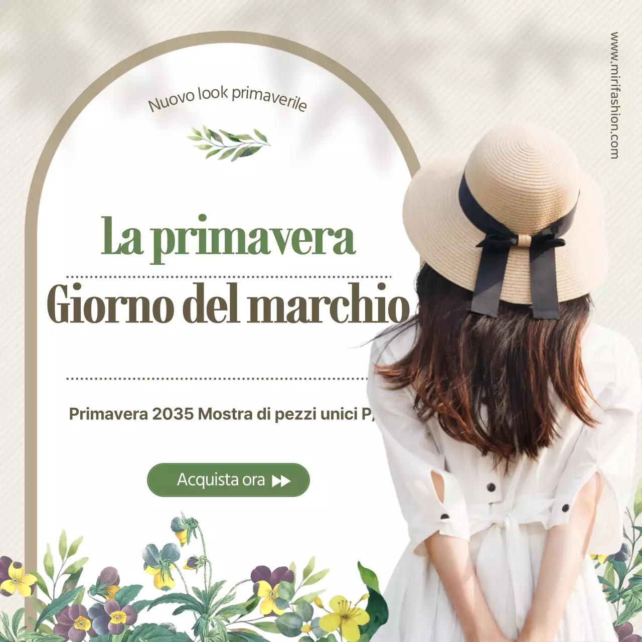 Abiti primaverili con illustrazioni floreali nei colori beige e verde