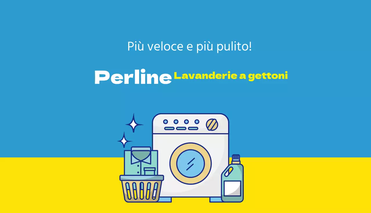 Illustrazione blu-gialla che promuove un bucato pulito