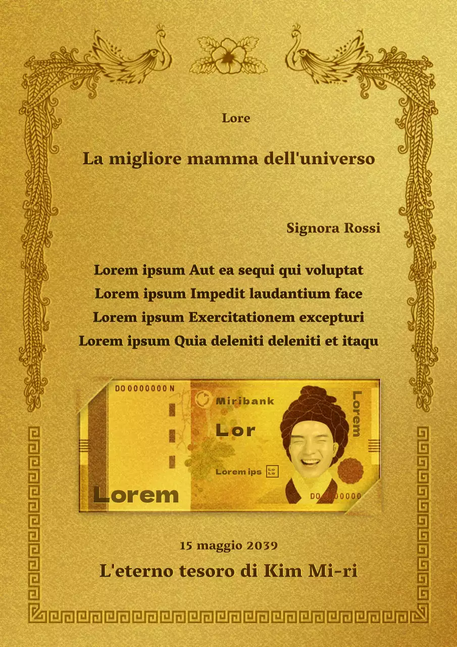 Inserzioni e banconote per la festa della mamma con un concetto dorato e colorato