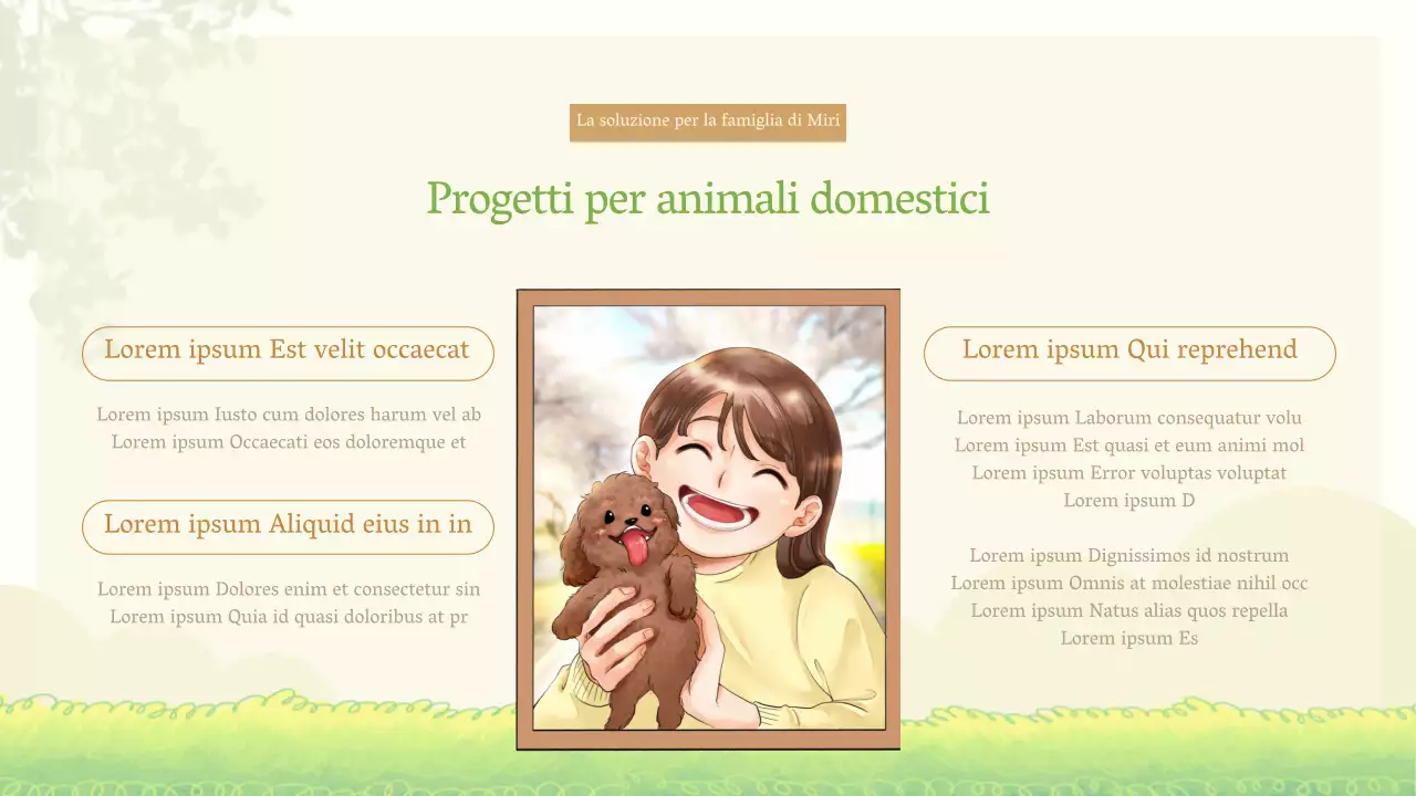 Presentazione del progetto di co-sitting per animali domestici illustrato a pastello
