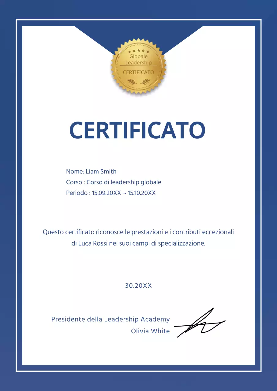 Un semplice certificato di formazione blu