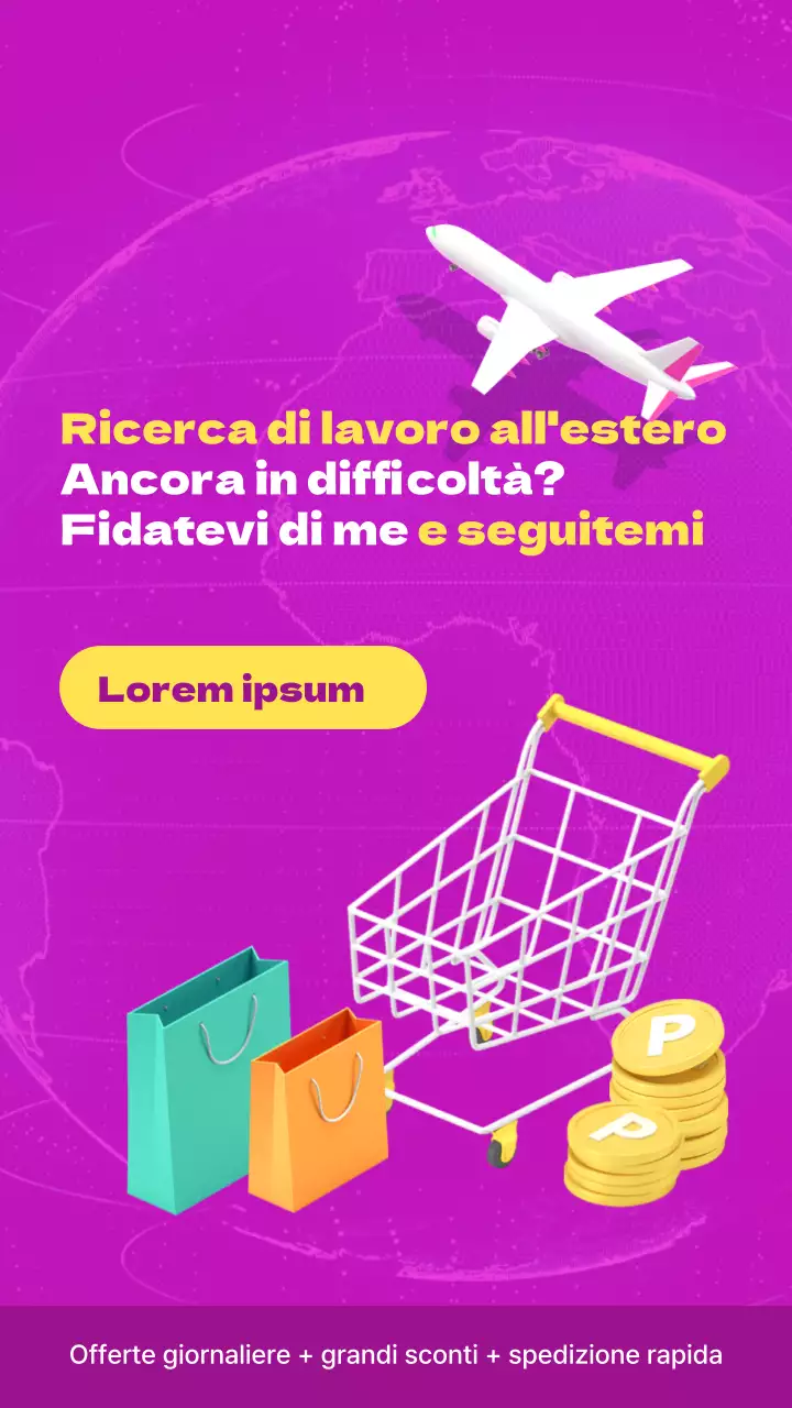 Contenuti di direct mail viola, semplici e illustrati per l'estero