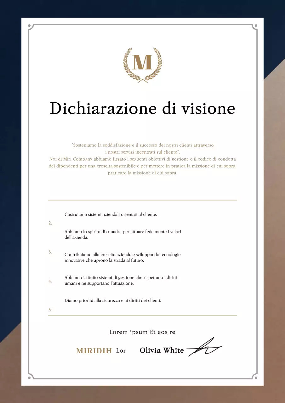 Documentare una dichiarazione di visione per un'azienda di fascia alta