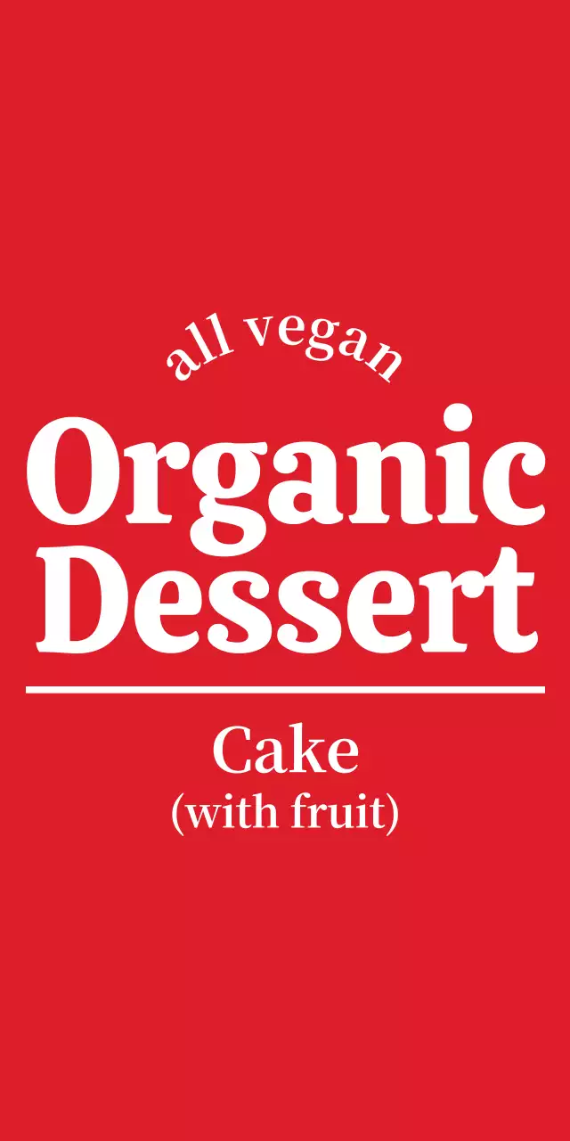 Simple design for an eco-friendly vegan dessert cafe concept in red and white.