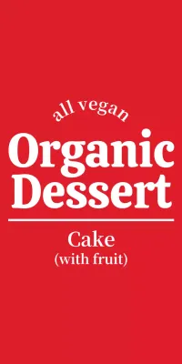 Simple design for an eco-friendly vegan dessert cafe concept in red and white.
