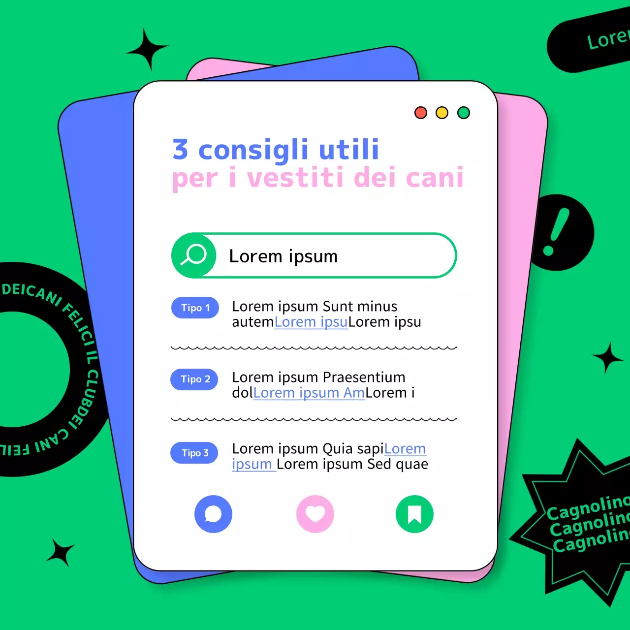 Modello per i social media di abbigliamento per cani blu e giallo rosa