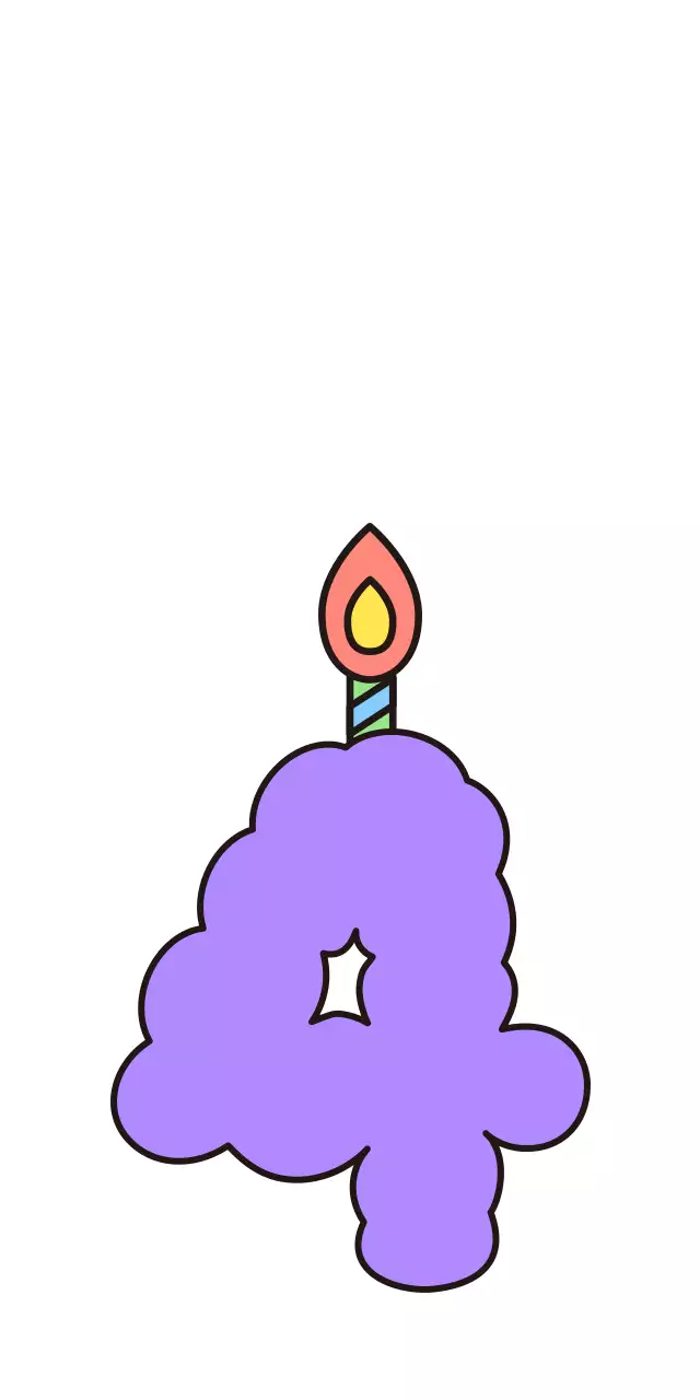 Candle-shaped decoration with colorful cloud-like clouds