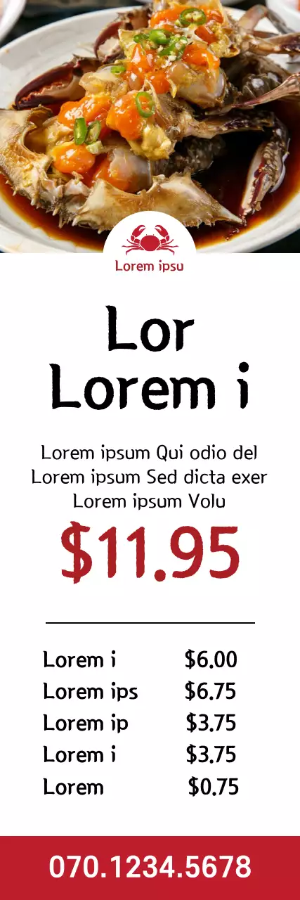 Banner vermelho tradicional de promoção de frutos do mar