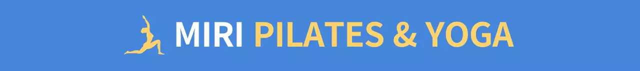 Gaya logo simbol yoga sederhana dengan warna biru muda dan kuning untuk mempromosikan dan menjual Pilates