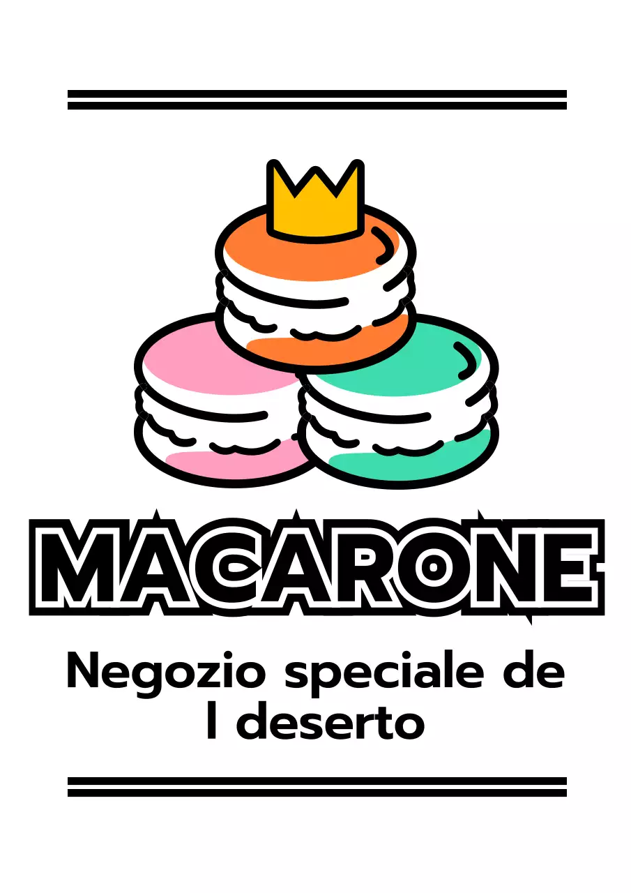 Promuovere un negozio di dolci con un'illustrazione di macaron in nero e colori accesi