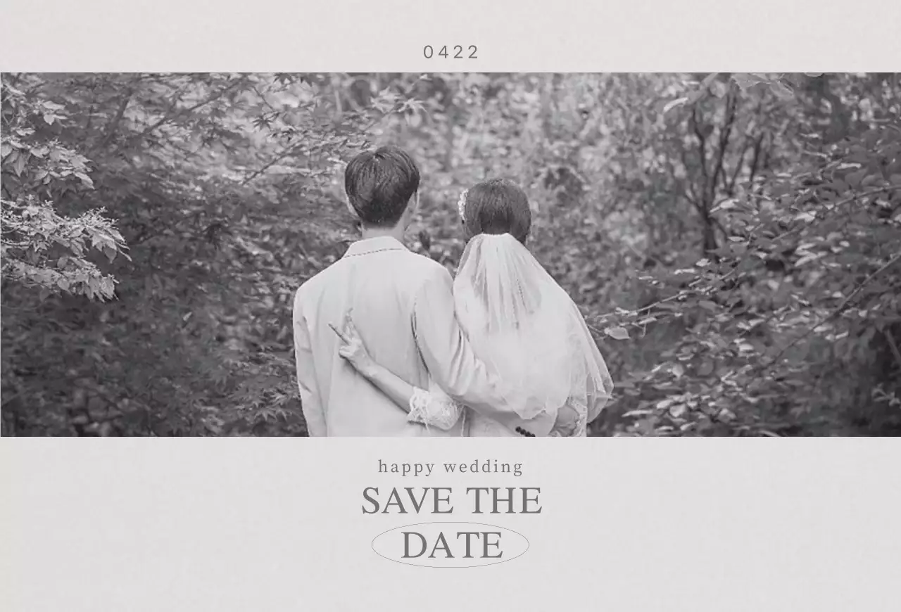 A subdued wedding invitation with black and white wedding photography