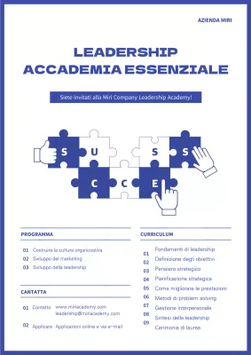 Modello di volantino per la Leadership Academy in blu