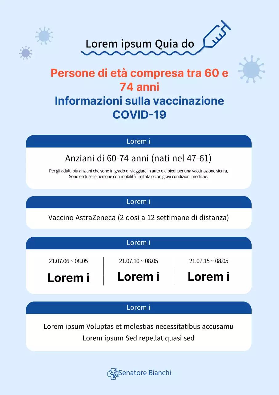 Poster verticale sulla vaccinazione contro il coronavirus con tabella in tonalità blu