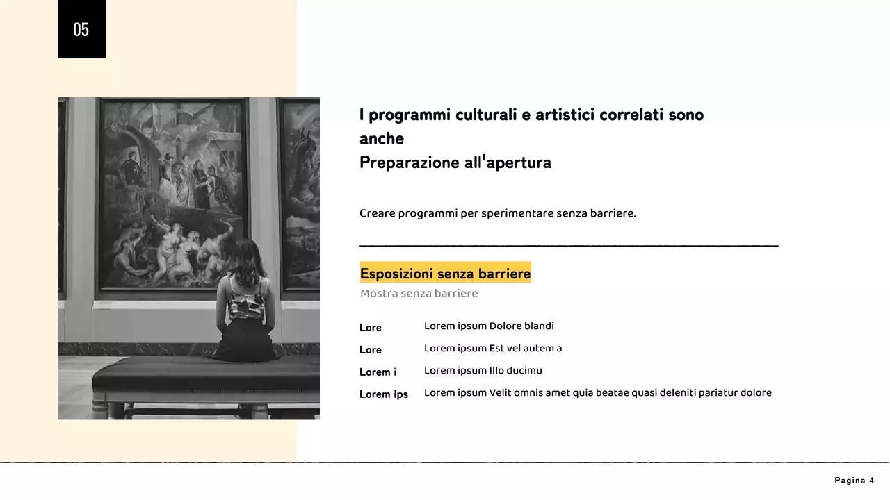 Presentazione gialla di design minimalista senza barriere