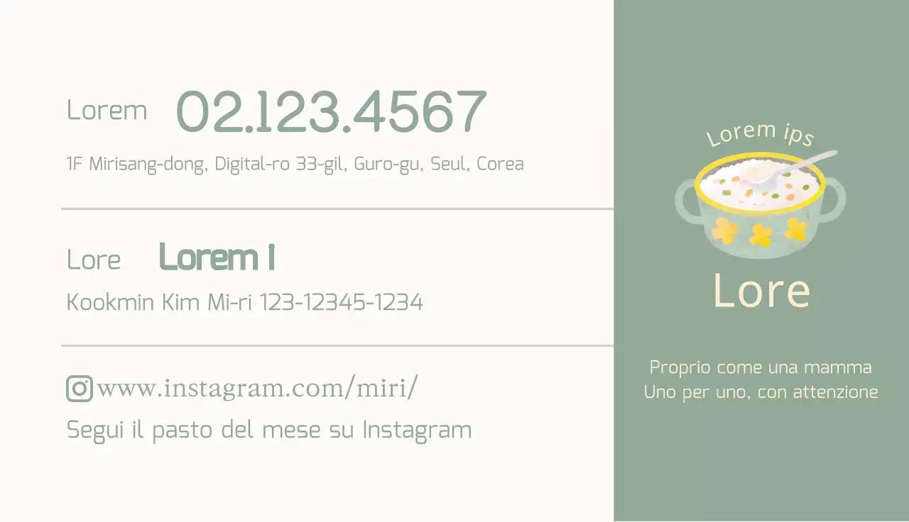 Biglietti da visita per alimenti per bambini