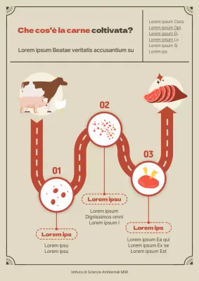 Tabella di marcia del processo di produzione delle carni coltivate beige e rosse