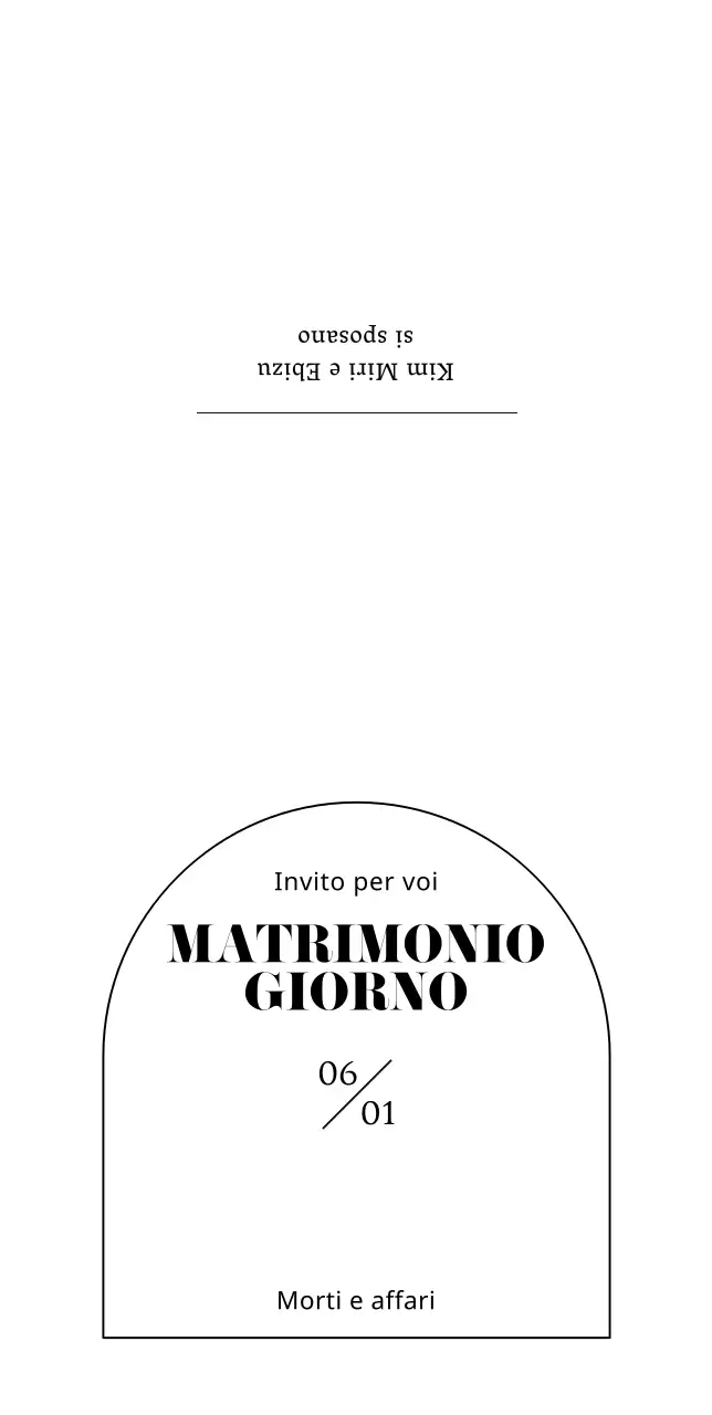Partecipazione di nozze di forma semicircolare su base bianco-nera