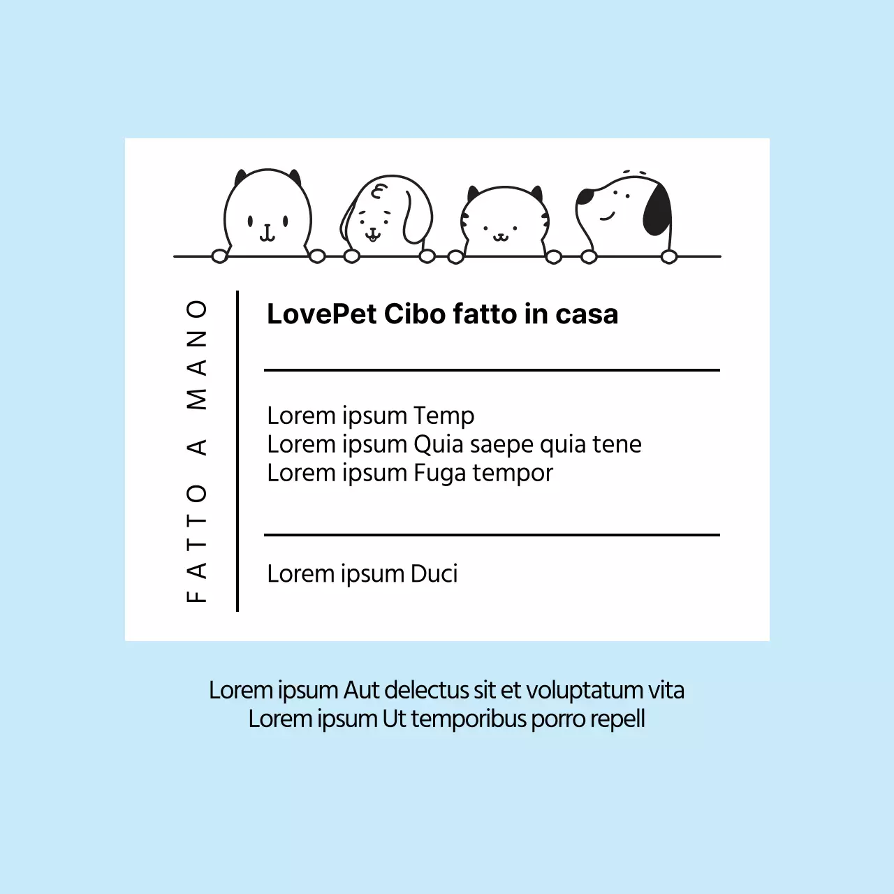 Etichetta di testo blu chiaro per alimenti per animali domestici