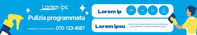 Illustrazione blu che promuove un servizio di pulizia ordinata