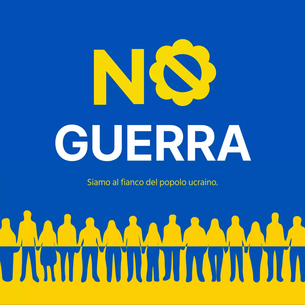 Messaggio contro la guerra con enfasi illustrativa gialla e blu