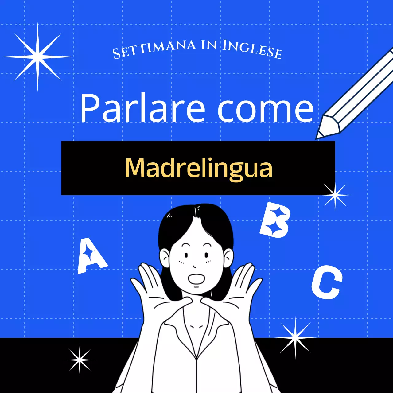 Sfida di apprendimento della lingua inglese a tema blu
