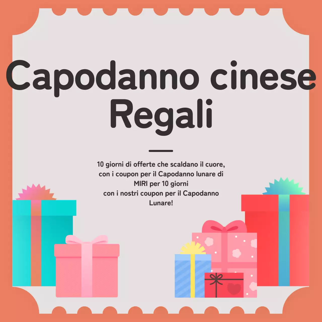 Mostra di regali per il Capodanno lunare con coupon e scatole regalo sullo sfondo