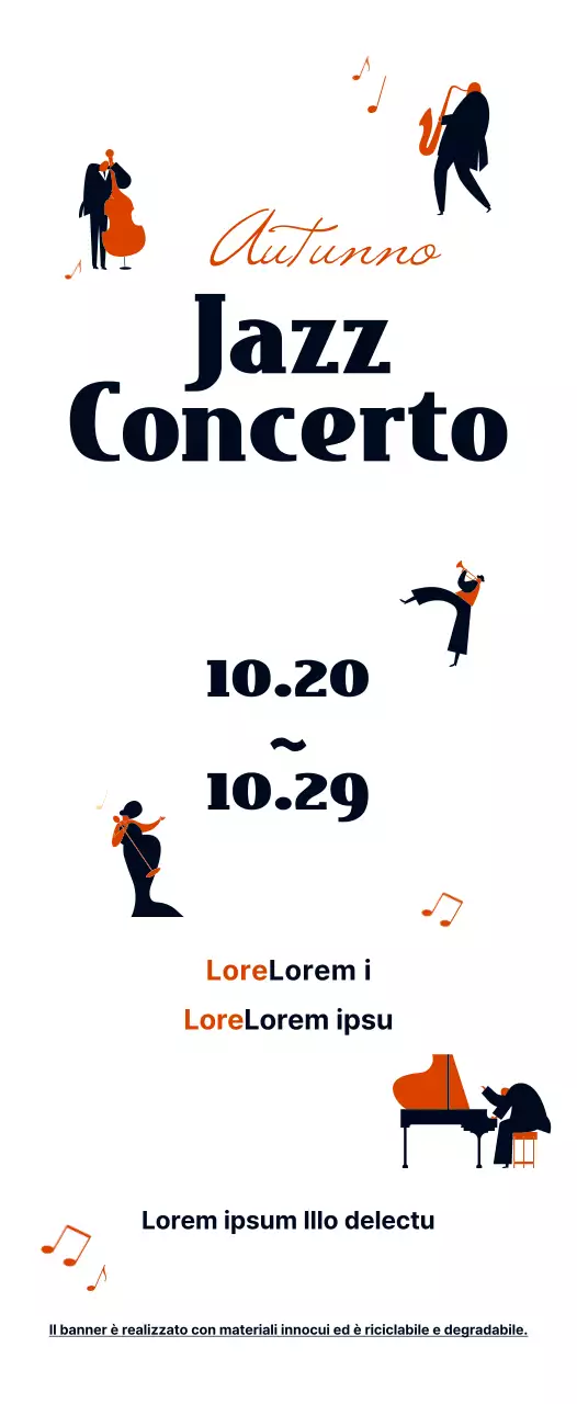 Informazioni sui concerti jazz in un simpatico stile illustrativo in nero e arancione