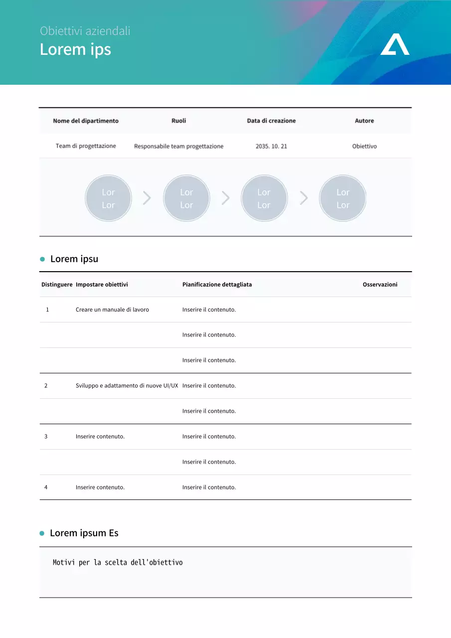Azzurro, obiettivi di lavoro tabellari
