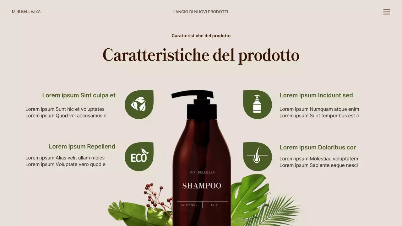 Nuovi prodotti naturali per capelli in verde e beige