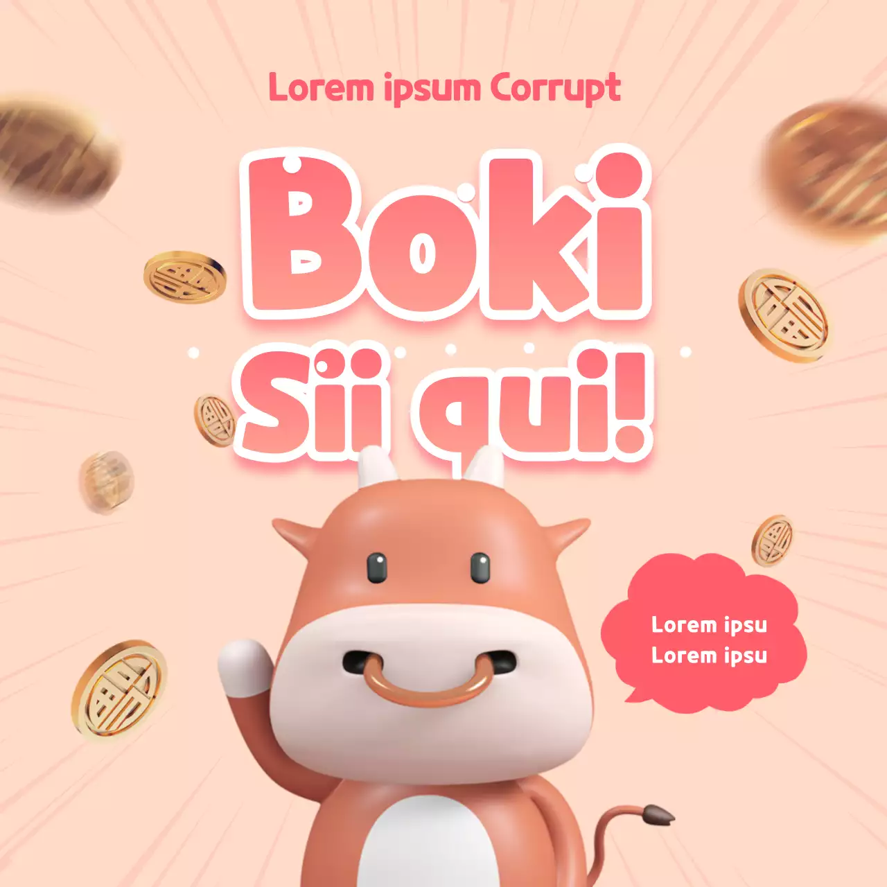 Commento all'evento di Capodanno sui social media piazza con una mucca rosa