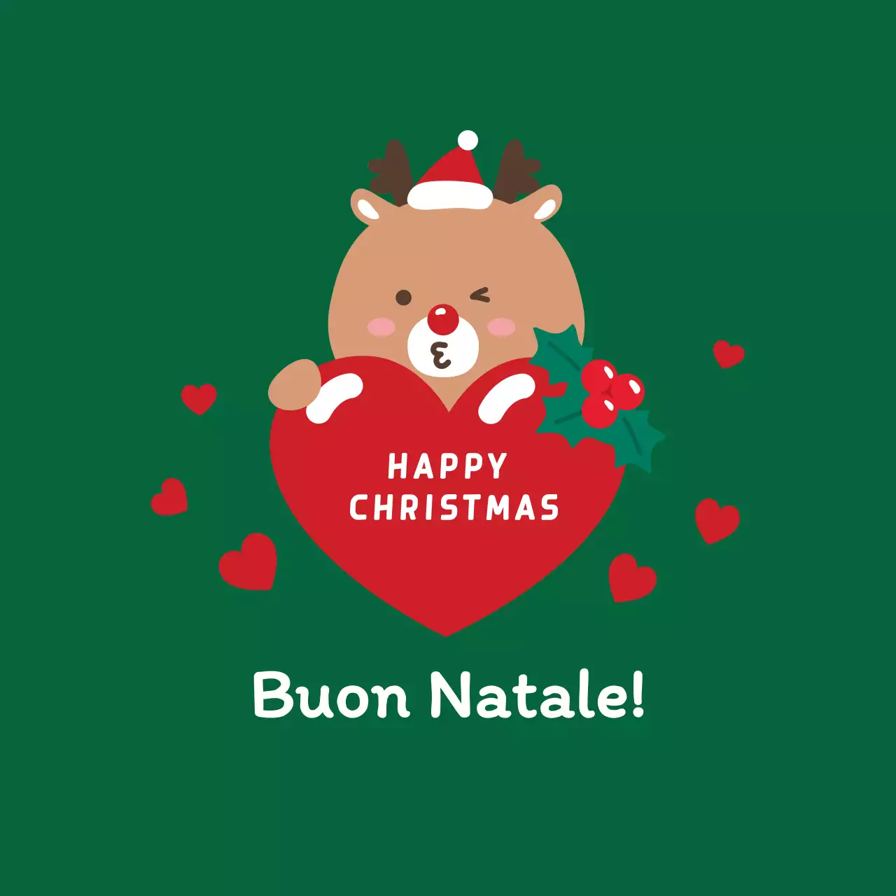 Rosso Verde Carino Illustrazione Etichetta di auguri di Natale
