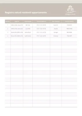 Registro del parco macchine degli inquilini di appartamenti beige Gestione del parco macchine dell'ufficio delle guardie di sicurezza