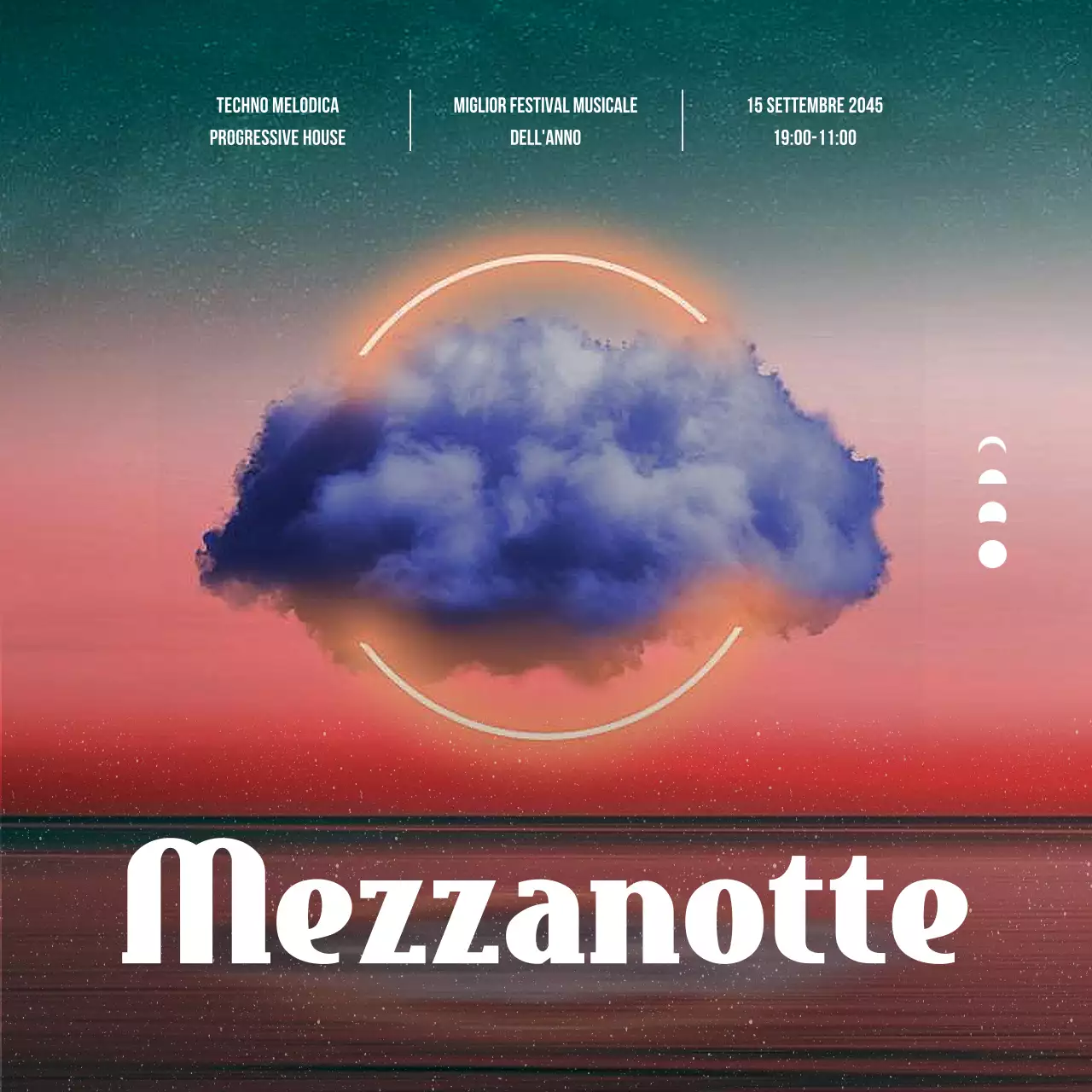 Annuncio di festival musicale con sfondo cielo verde e arancione sfumato