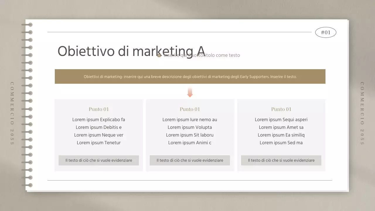 Verbale di riunione dello studio di marketing in un semplice taccuino beige