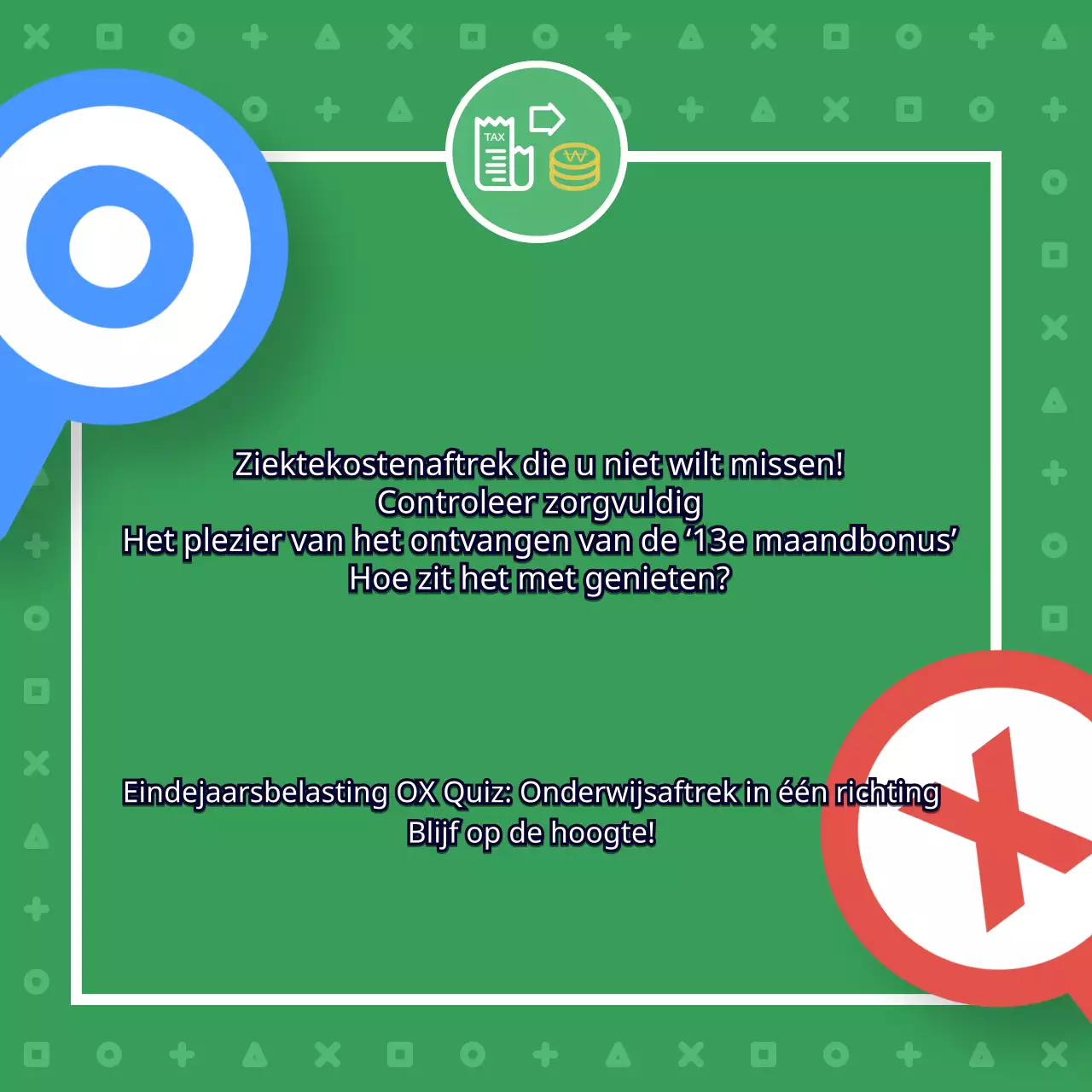 Fiscale eindejaarsquiz met schattige, groene illustraties