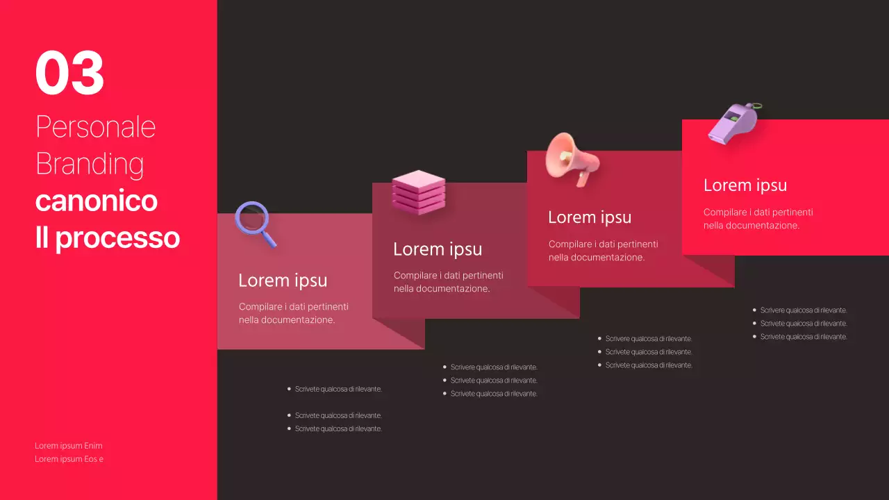 Tema strategico per il personal branding con sfondo nero e accenti rosa caldo