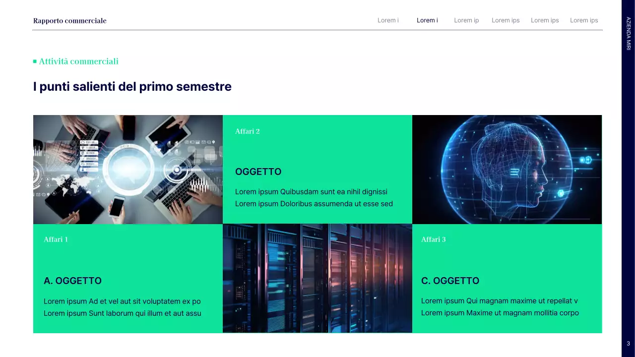 Semplice rapporto sulle prestazioni del primo semestre con cerchi blu e verdi