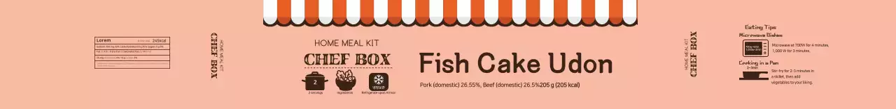 Label udon tusuk sate bergambar merah muda