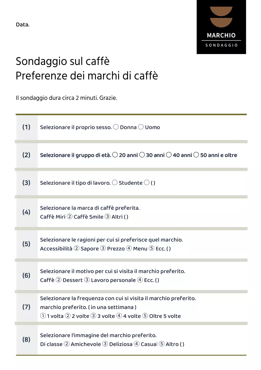 Un'indagine sulle preferenze dei marchi di caffè in beige