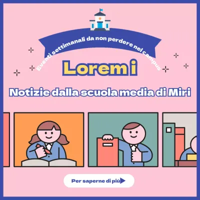 Notizie sulla scuola media con simpatiche illustrazioni su sfondo rosa