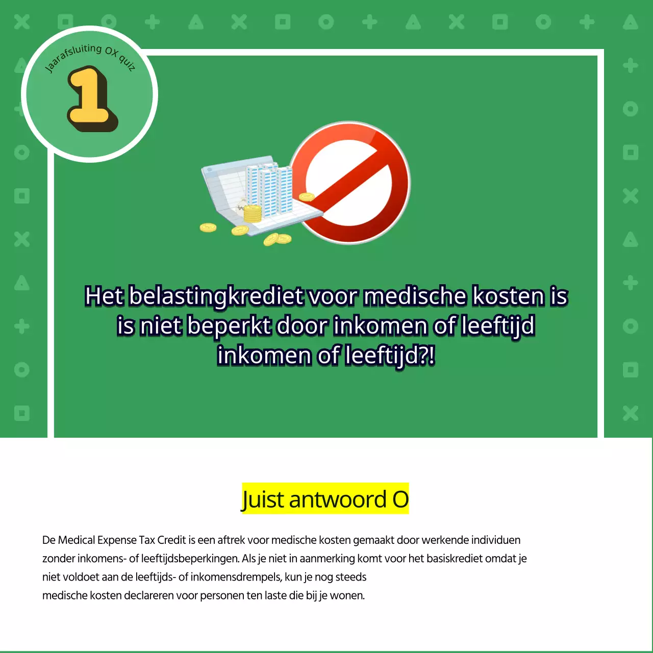 Fiscale eindejaarsquiz met schattige, groene illustraties