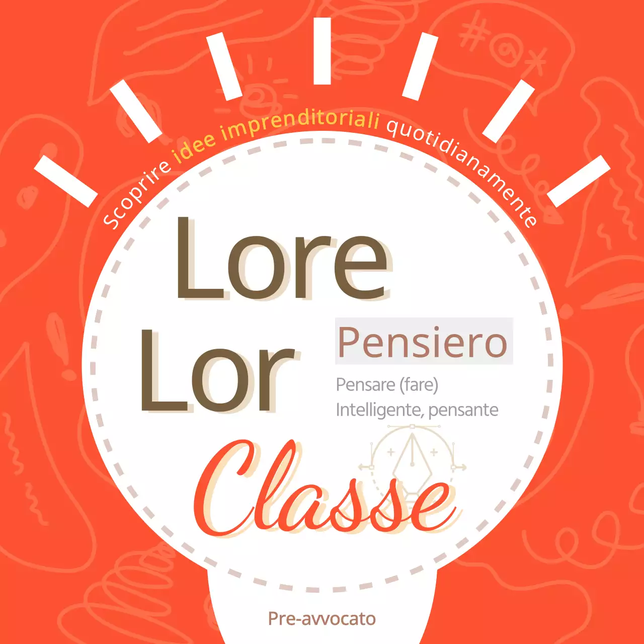 Scoperta di un'idea imprenditoriale, corso di design thinking per pre-avvocati con icona di lampadina su sfondo rosso