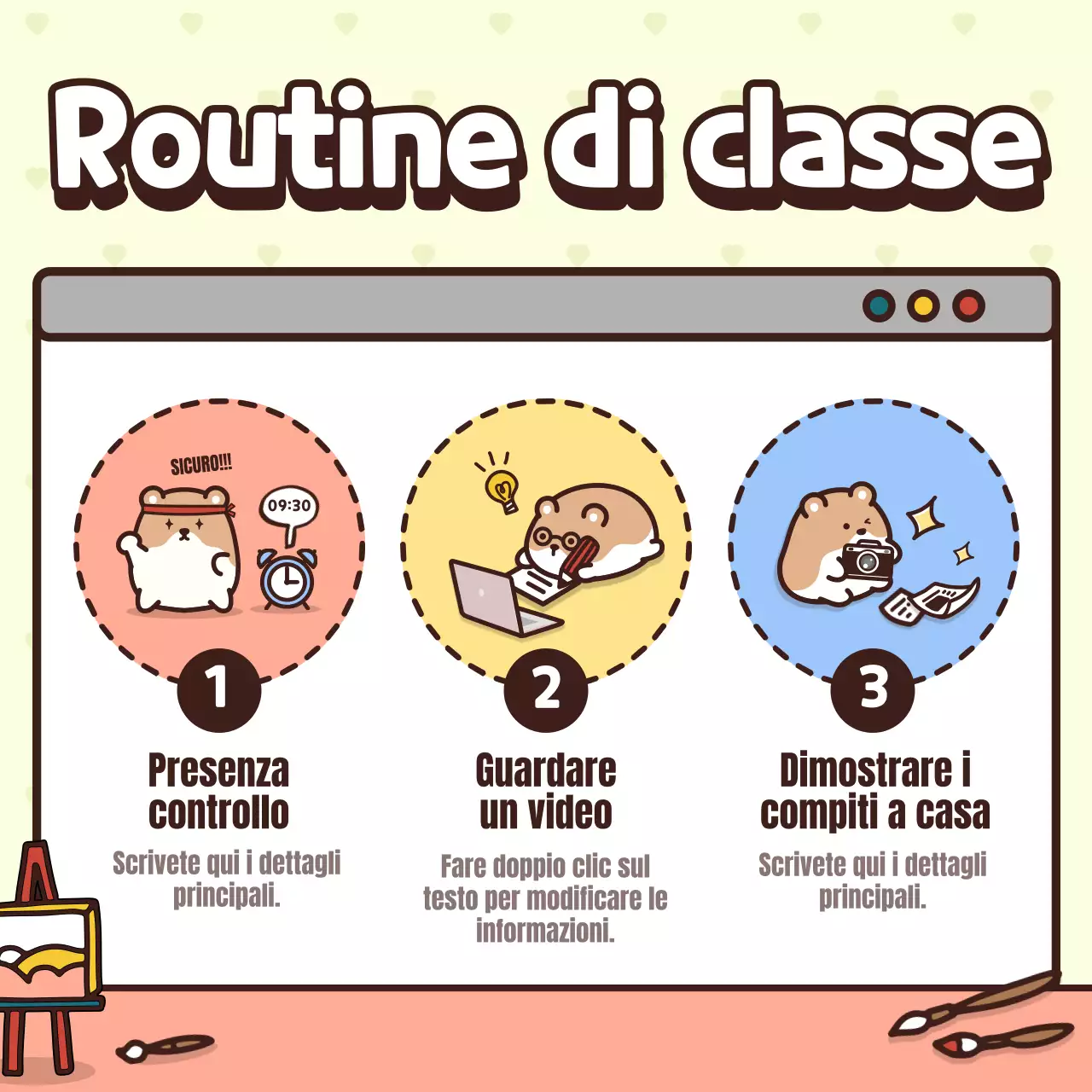 Introdurre la classe con un concetto di carattere rosa e giallo