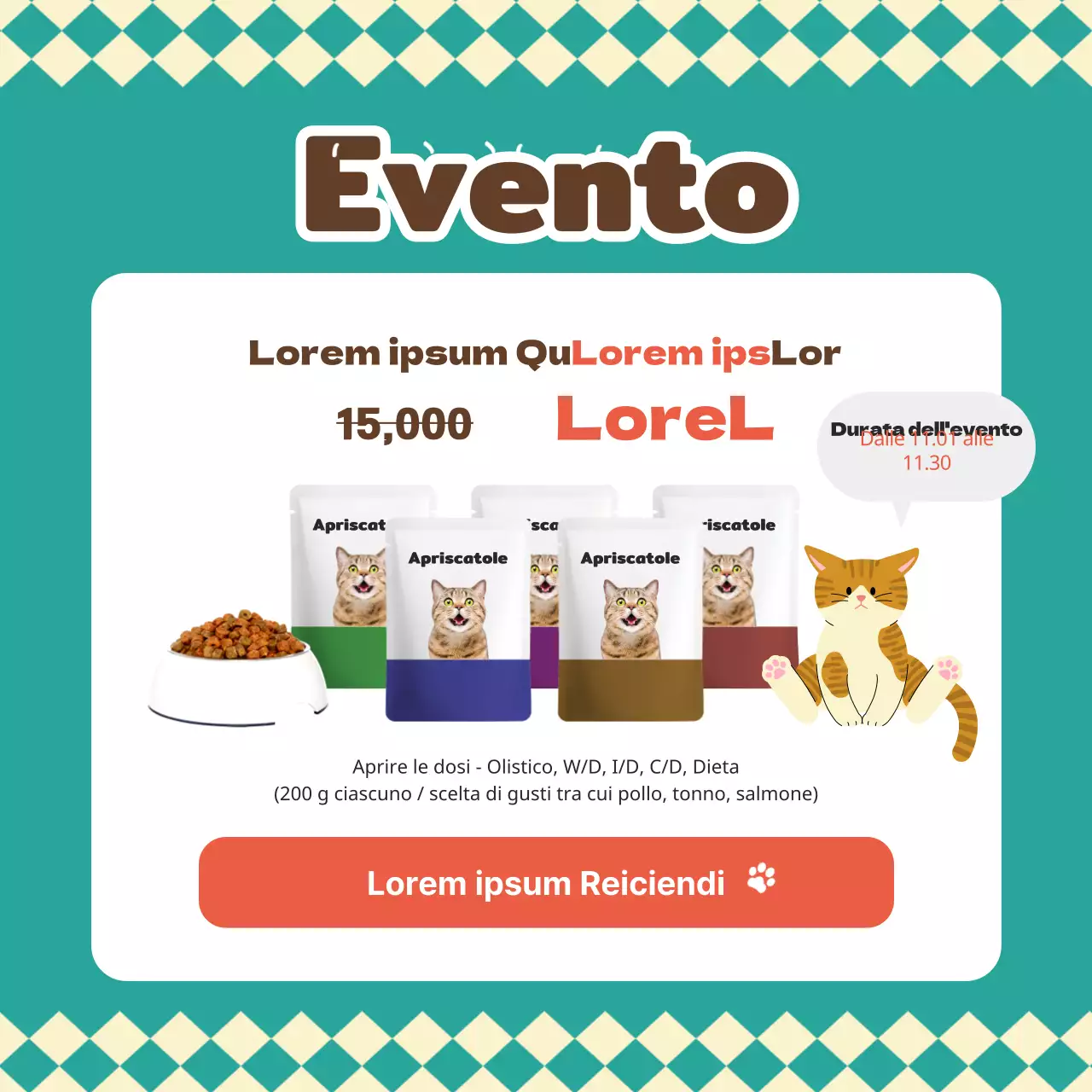 Informazioni su questo caldo e tenero cibo per cani e gatti in turchese e marrone