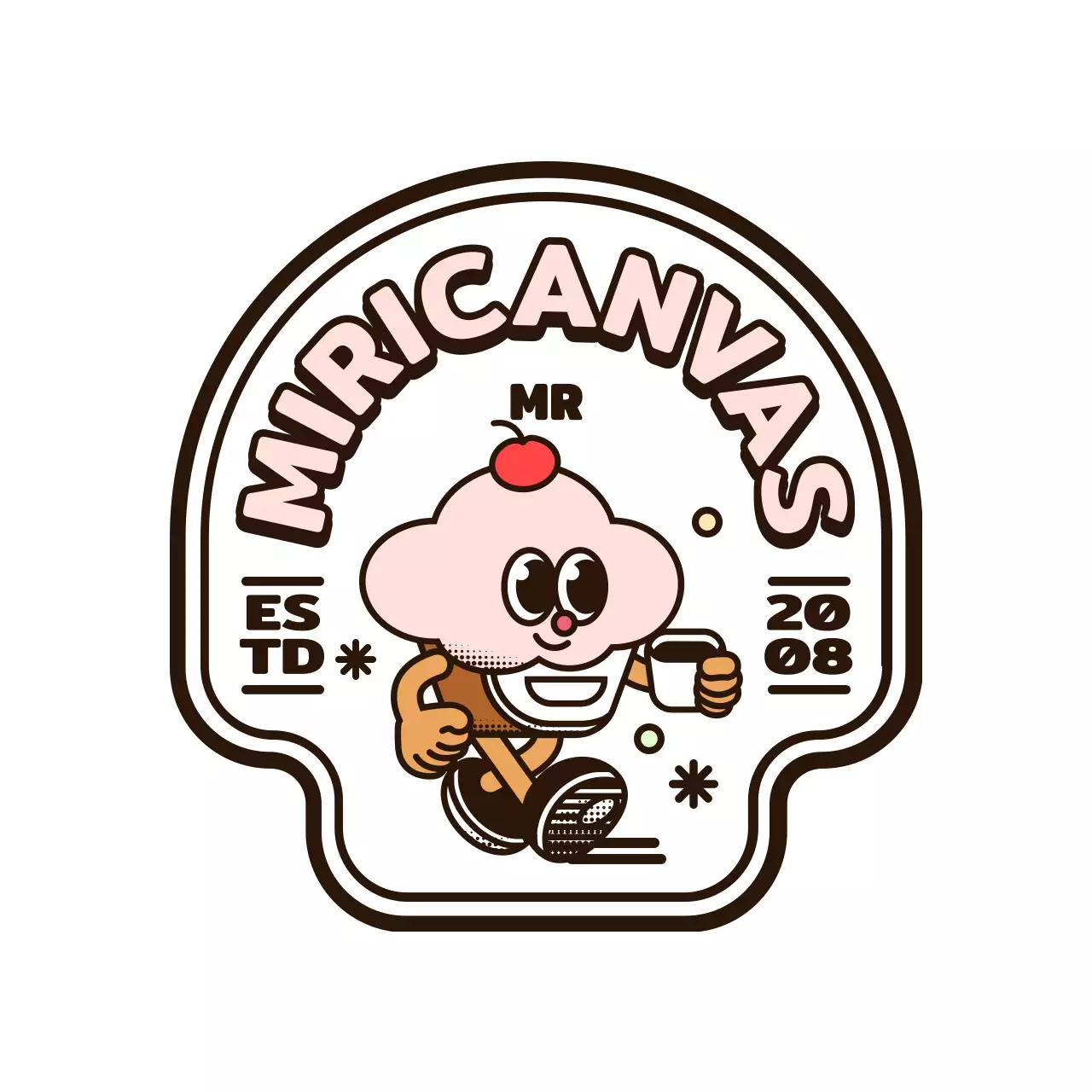 Gaya logo karakter cupcake lucu bulat berwarna merah muda dan coklat untuk sebuah kafe